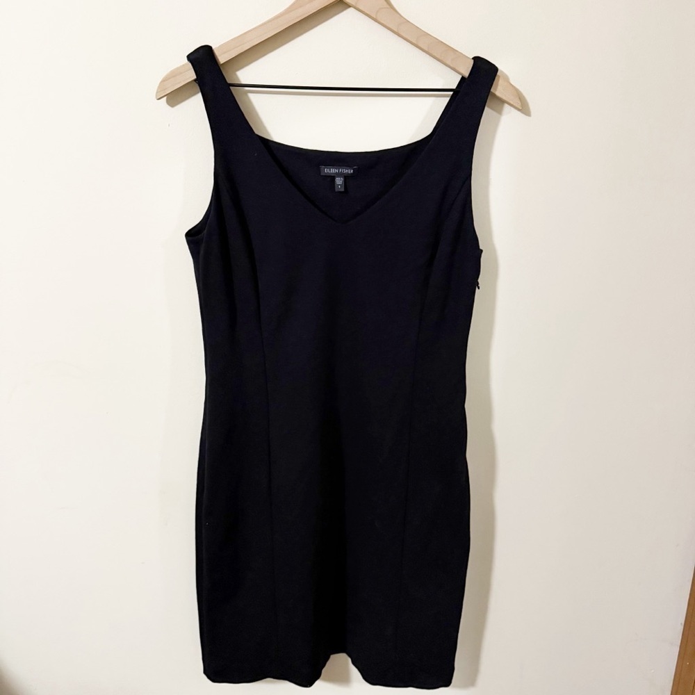 Eileen Fisher Womens Black Sheath Dress Size Small Silk Lining Office Business